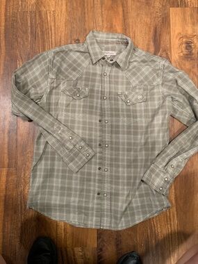 Men's Blue Ranchwear Plaid Button-Down Shirt - Olive Green Size Medium SKU128